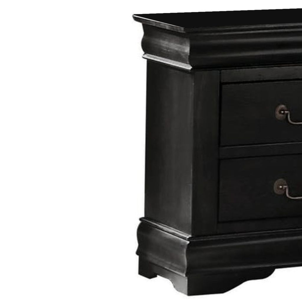 Wooden Nightstand with Two Drawers, Black - View 4