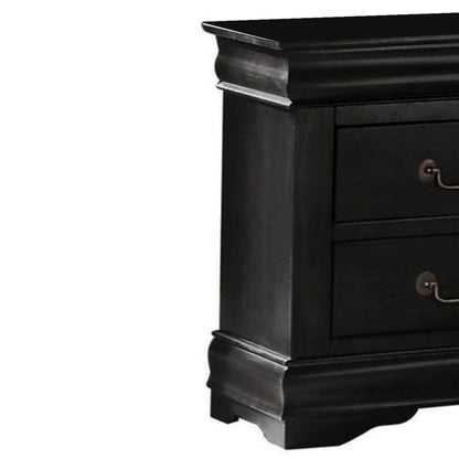 Wooden Nightstand with Two Drawers, Black - View 4