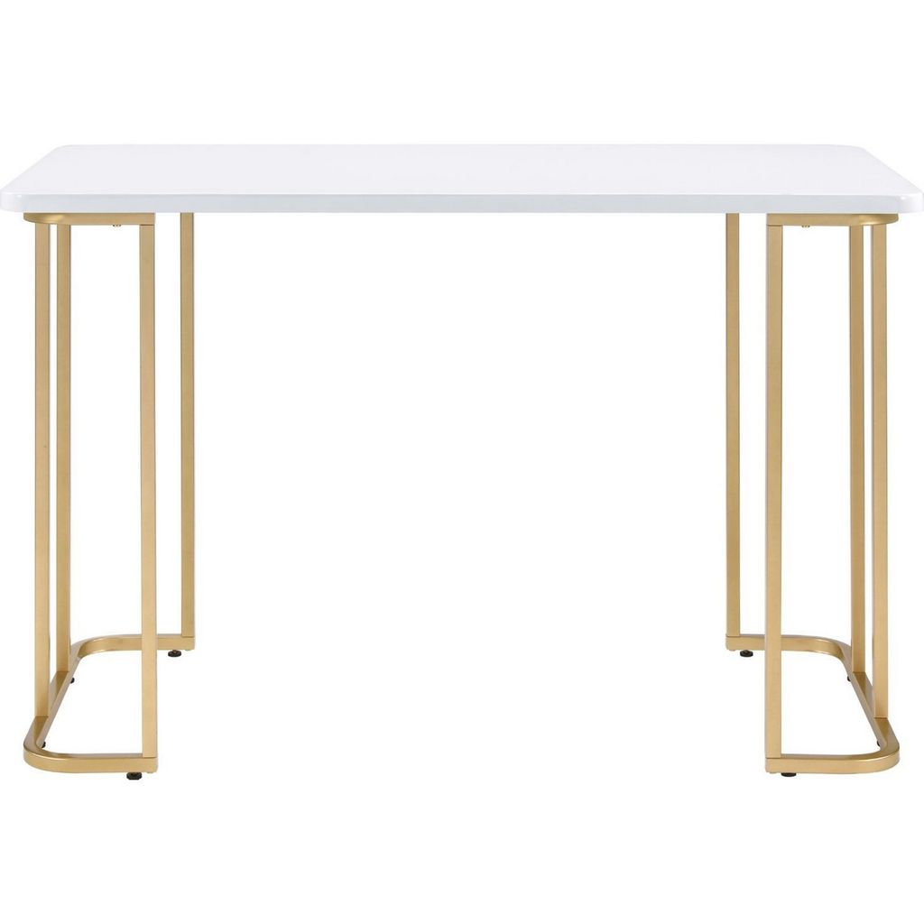 Writing Desk with Metal Curved Sled Base and Floor Protectors, White - View 3