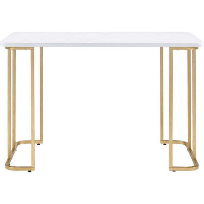 Writing Desk with Metal Curved Sled Base and Floor Protectors, White - View 3