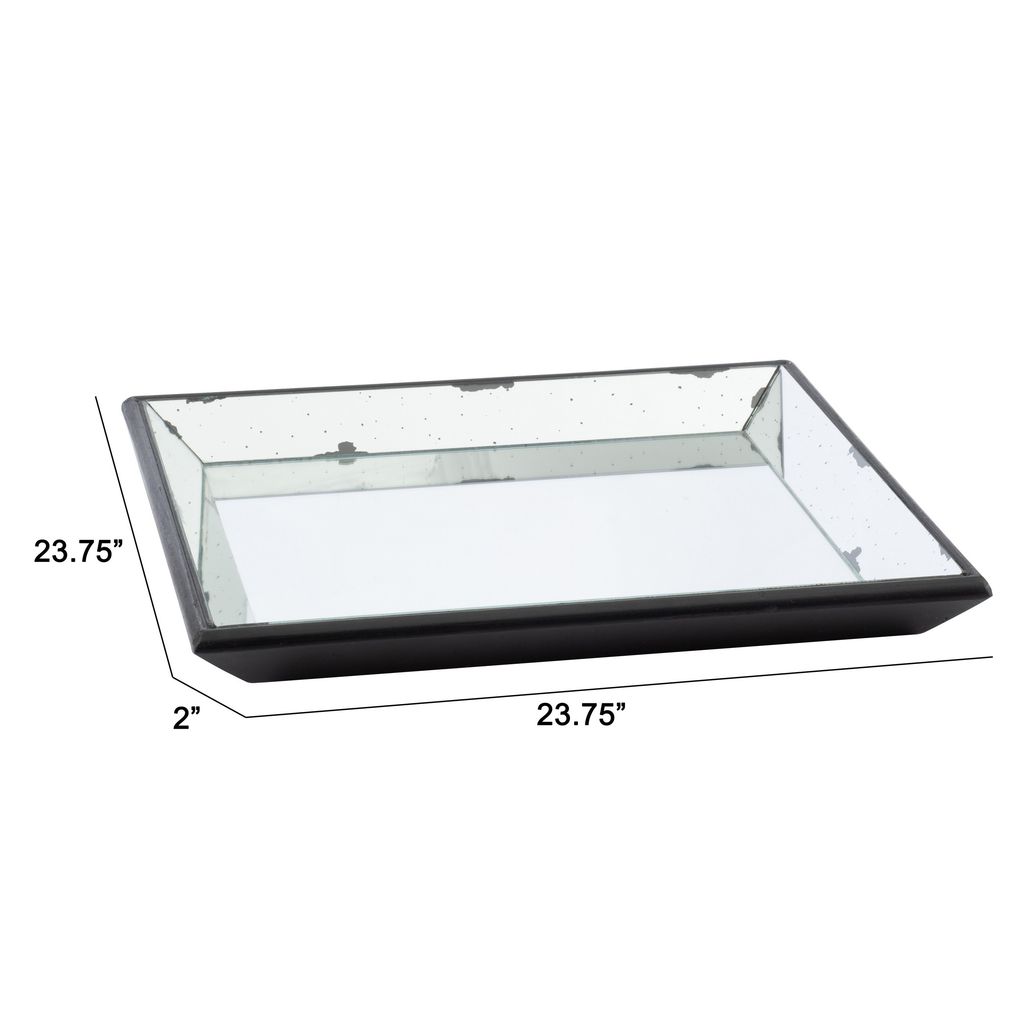 24 Inch Square Decorative Tray with Mirrored Surface, Modern Style, Black - View 5