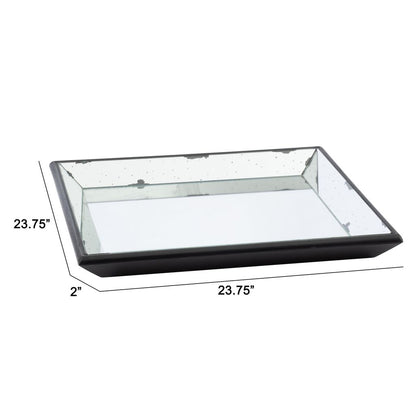 24 Inch Square Decorative Tray with Mirrored Surface, Modern Style, Black - View 5
