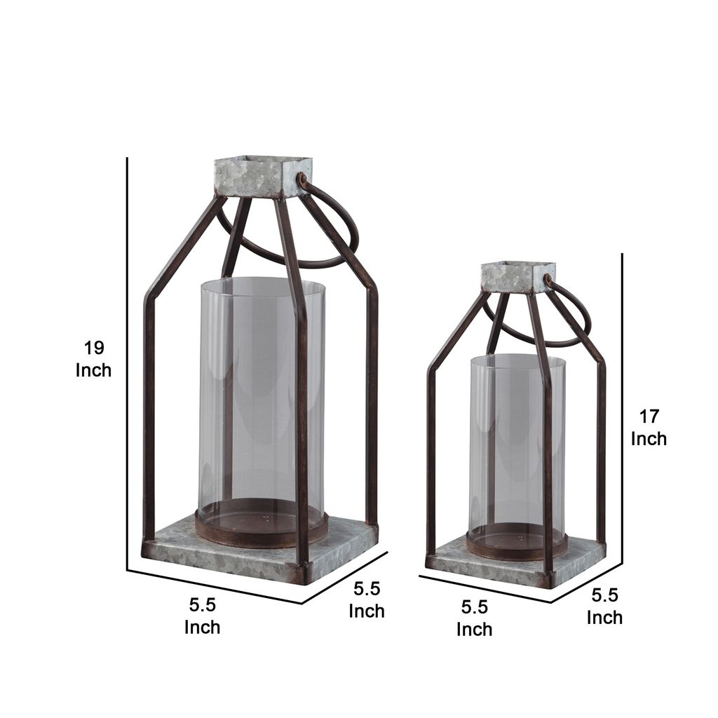 Geometric Lantern with Glass Hurricane, Set of 2, Black and Gray - View 5