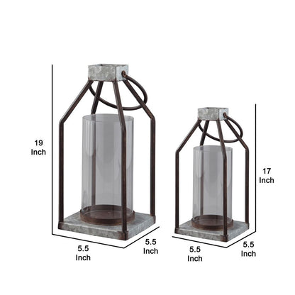 Geometric Lantern with Glass Hurricane, Set of 2, Black and Gray - View 5