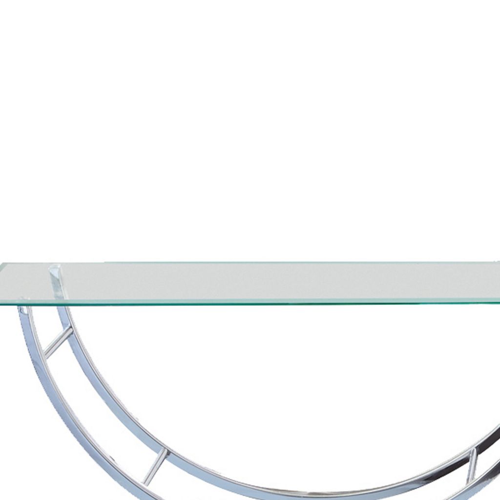 Tempered Glass Top Coffee Table with U Shape Metal Frame, Chrome and Clear - View 2