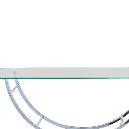 Tempered Glass Top Coffee Table with U Shape Metal Frame, Chrome and Clear - View 2