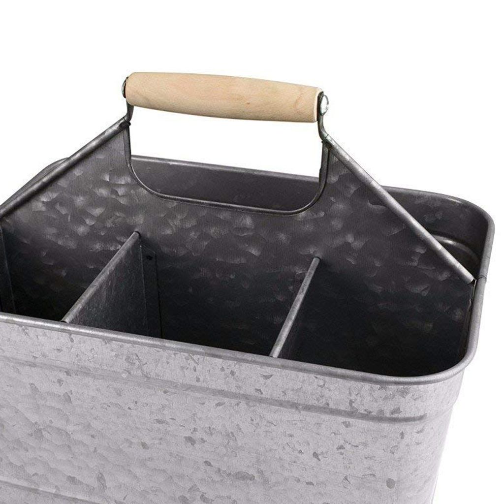 Metal Caddy Serveware with Mango Wood Handle, Rustic Galvanized Gray  - View 2