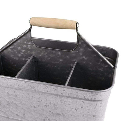 Metal Caddy Serveware with Mango Wood Handle, Rustic Galvanized Gray  - View 2