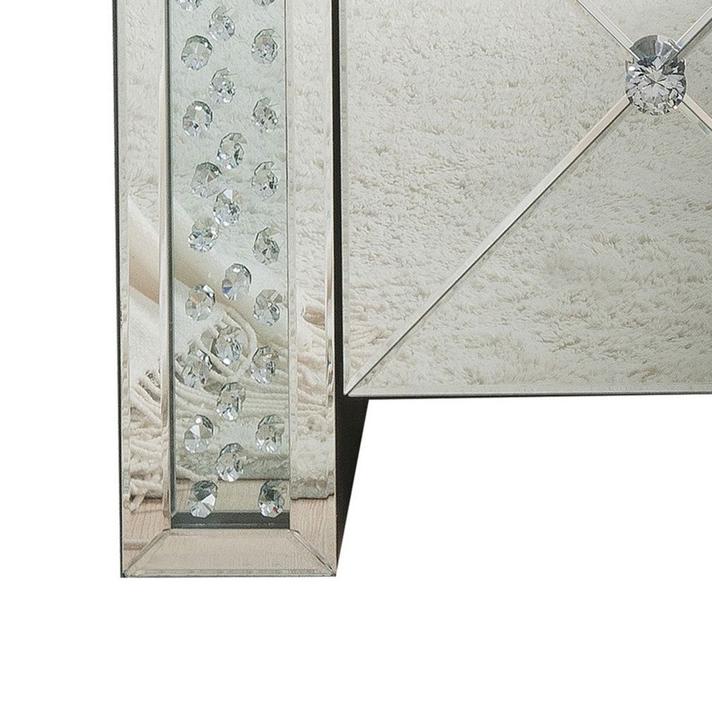 Wood & Mirror Nightstand with Crystal Inserts, Silver - View 4