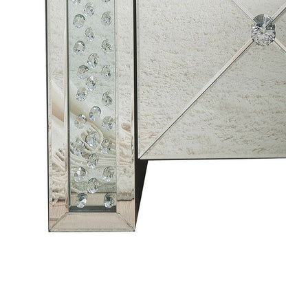 Wood & Mirror Nightstand with Crystal Inserts, Silver - View 4