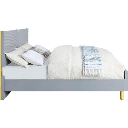 Tyra Modern King Bed, Panel Headboard, Luxury Textured Chevron, Gray, Gold - View 4