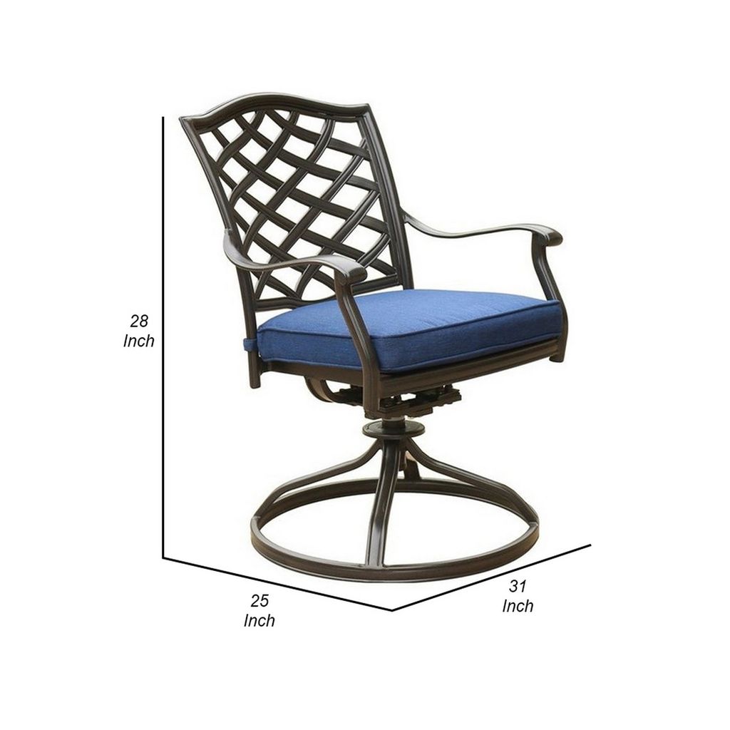 Wynn 25 Inch Modern Patio Dining Swivel Chair with Cushion, Set of 2, Blue - View 5