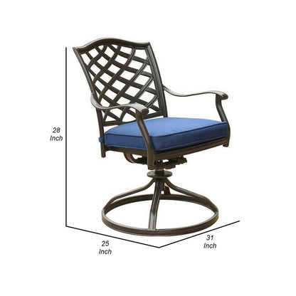 Wynn 25 Inch Modern Patio Dining Swivel Chair with Cushion, Set of 2, Blue - View 5