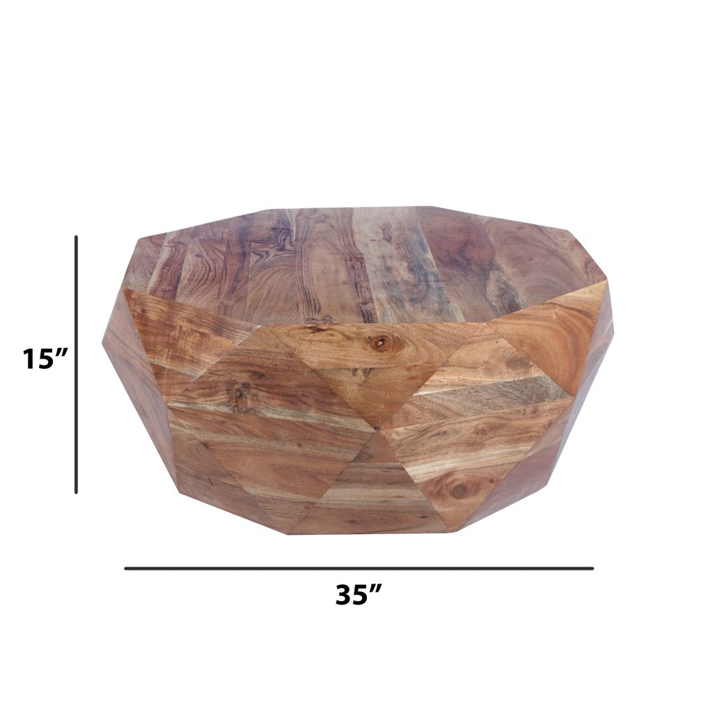 Bon 33 Inch Diamond Shape Acacia Wood Coffee Table With Smooth Top, Natural Brown - View 6