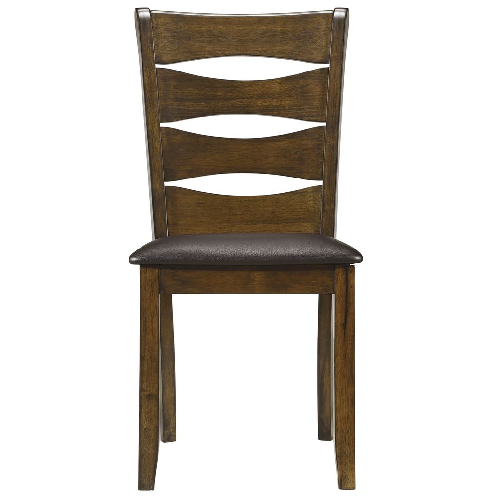 Transitional Ladder Back Side Chair with Leatherette Seat, Set of 2, Brown - View 2