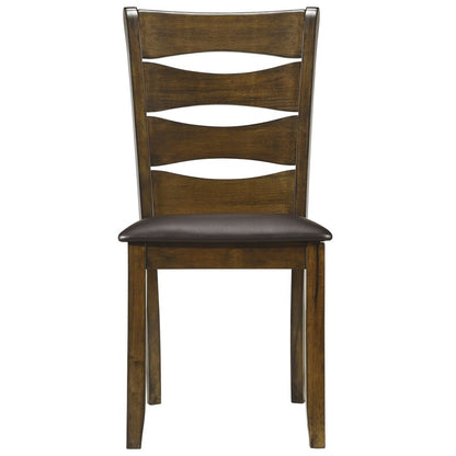 Transitional Ladder Back Side Chair with Leatherette Seat, Set of 2, Brown - View 2