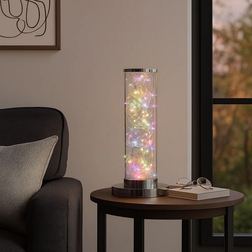 Column Table Lamp with Integrated Multicolored LED, Clear - View 7