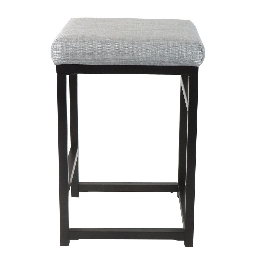 Open Back Metal Counter Stool with Fabric Upholstered Padded Seat, Gray and Black - View 3