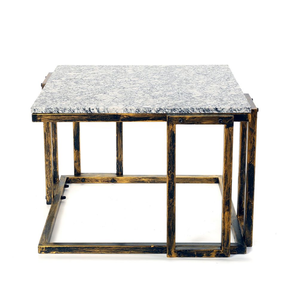 22 Inch Granite Top Plant Stand, Cast Iron Frame, Gray, Black, Gold