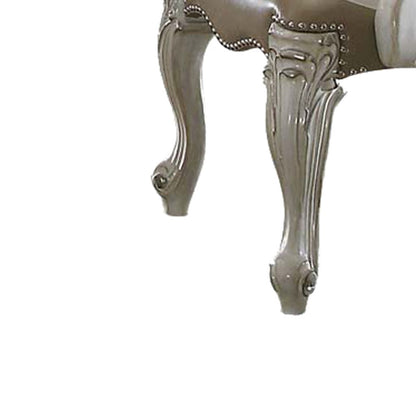 Faux Leather Upholstered Wooden Arm Chairs, Set of Two, White and Gray - View 2