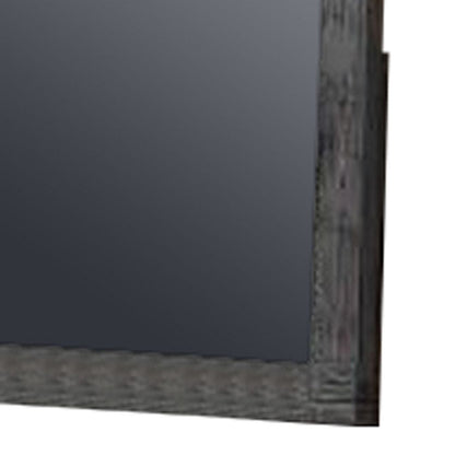 Wall Mirror with Rectangular Frame and Natural Wood Grain Details, Dark Brown - View 3