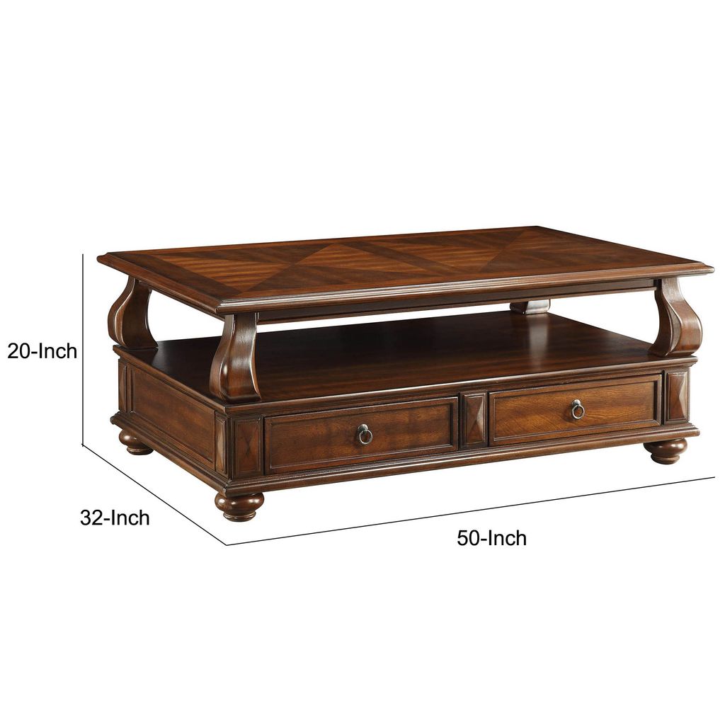 Elegant Coffee Table With 2 Drawers , Walnut Brown - View 6