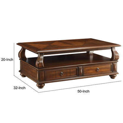 Elegant Coffee Table With 2 Drawers , Walnut Brown - View 6