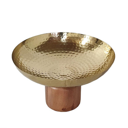 Roe 12 Inch Large Acacia Wood Table Bowl, Steel, Decorative, Gold and Brown - View 3