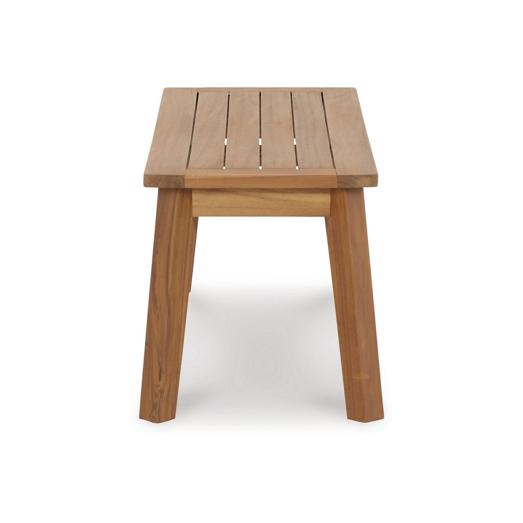 47 Inch Rectangular Bench, Natural Acacia Wood, Slatted Seat, Angled Legs - View 3