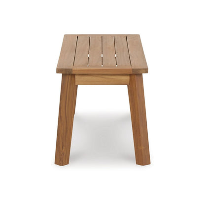 47 Inch Rectangular Bench, Natural Acacia Wood, Slatted Seat, Angled Legs - View 3