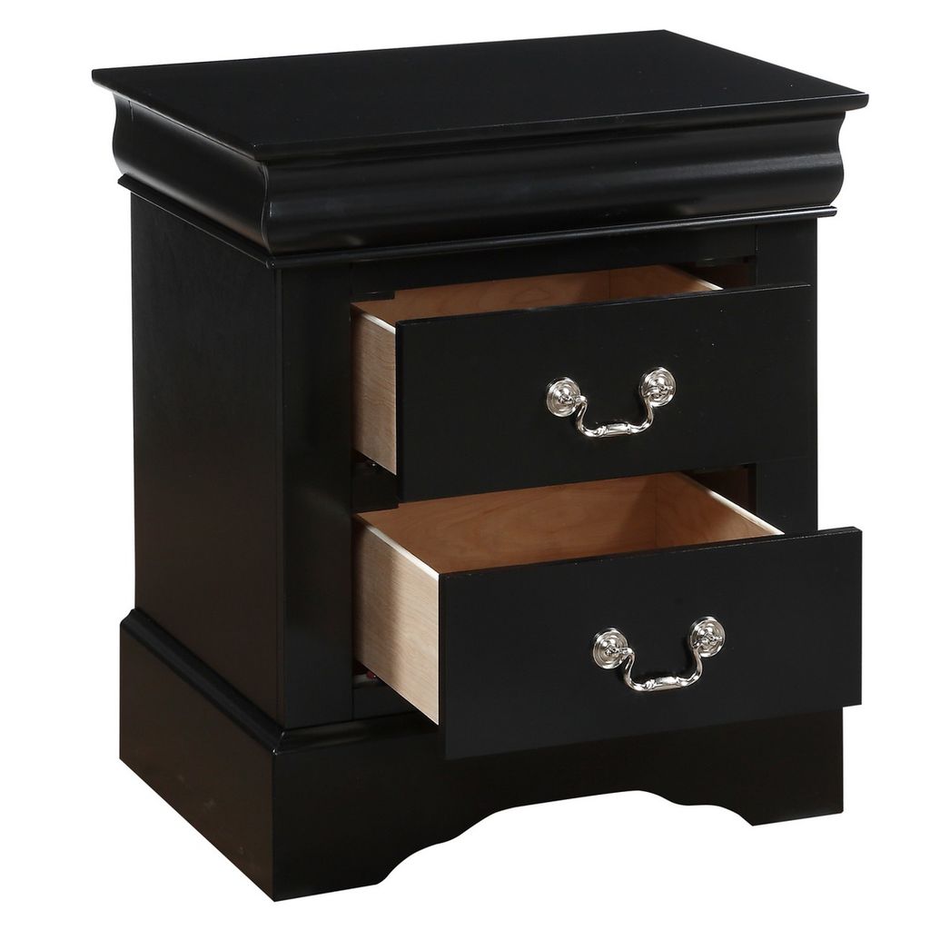 Traditional 2 Drawers wood Nightstand By Louis Philippe III, Black - View 4