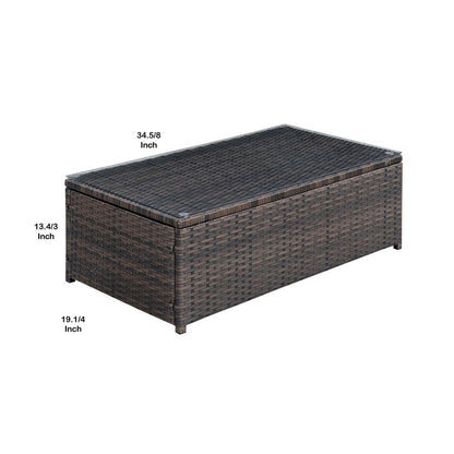 Rectangular Faux Rattan and Aluminum Coffee Table with Glass Top, Brown - View 6