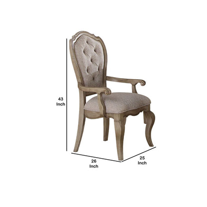 Wooden Arm Chairs with Button Tufting, Set of Two, Gray and Brown - View 5