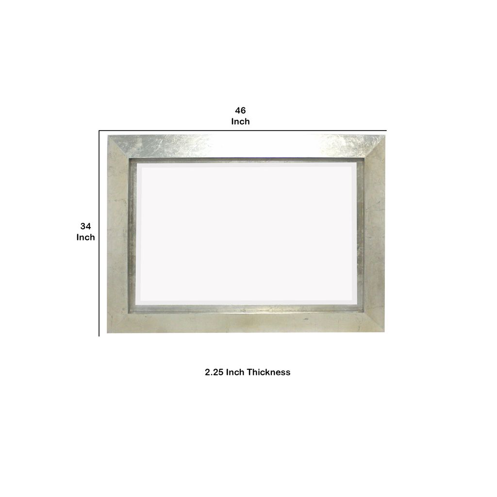 Contemporary Style Rectangular Wooden Frame Wall Mirror, Silver - View 5