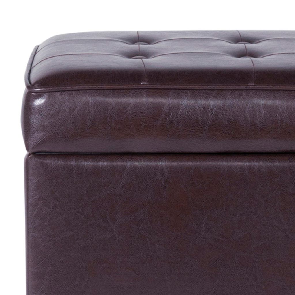 Square Shape Leatherette Upholstered Wooden Ottoman with Tufted Lift Off Lid Storage, Brown - View 3