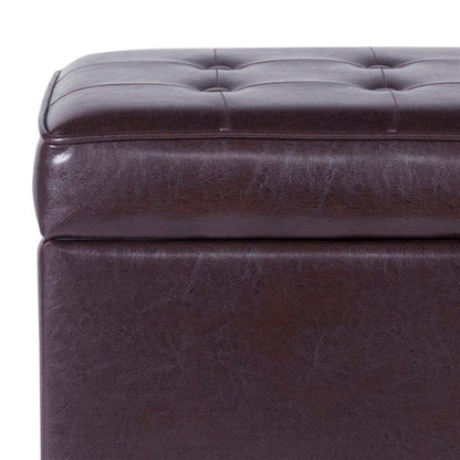 Square Shape Leatherette Upholstered Wooden Ottoman with Tufted Lift Off Lid Storage, Brown - View 3