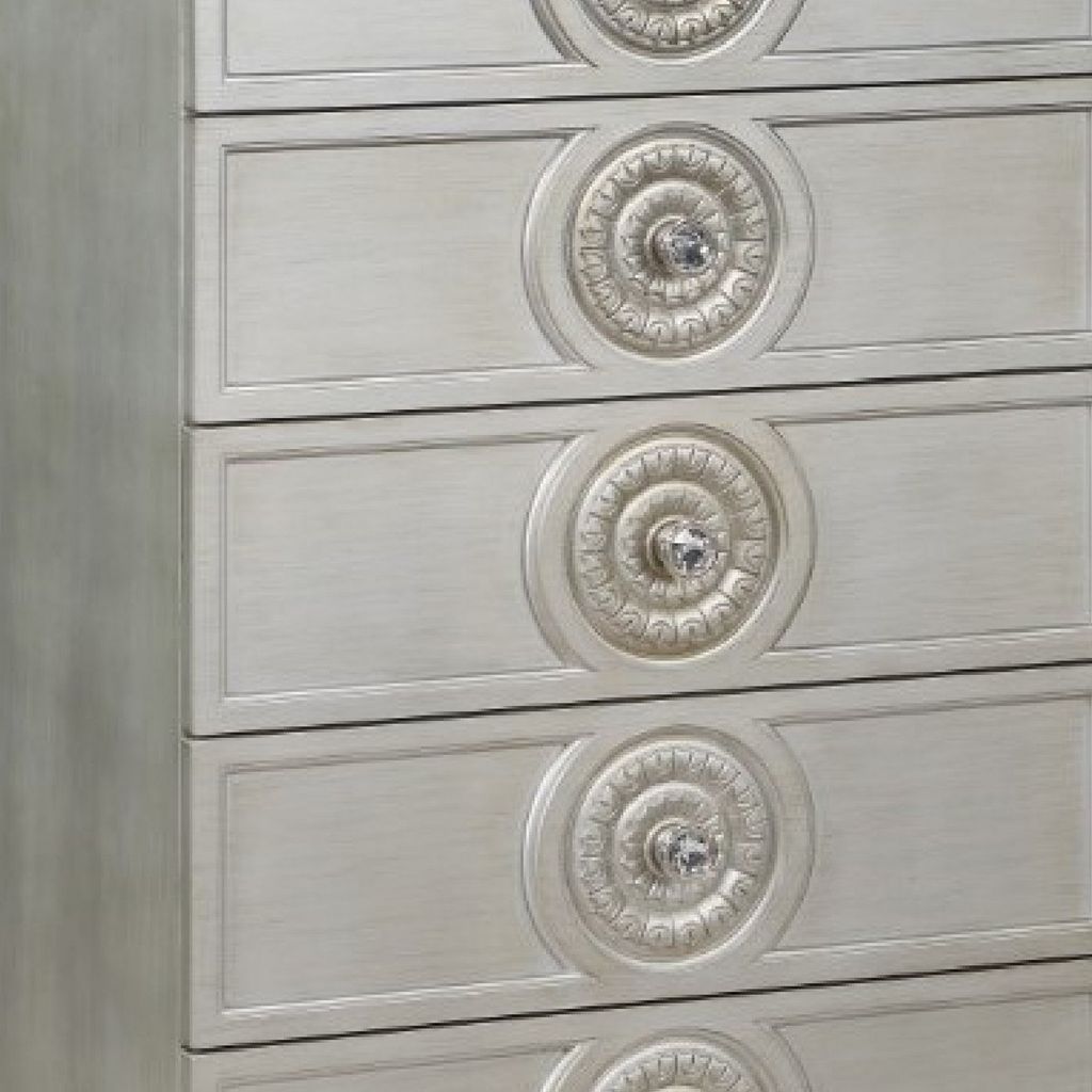 Nic 54 Inch Modern Tall Dresser Chest, 5 Drawers, Round Knobs, Silver - View 3