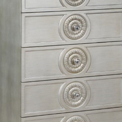 Nic 54 Inch Modern Tall Dresser Chest, 5 Drawers, Round Knobs, Silver - View 3