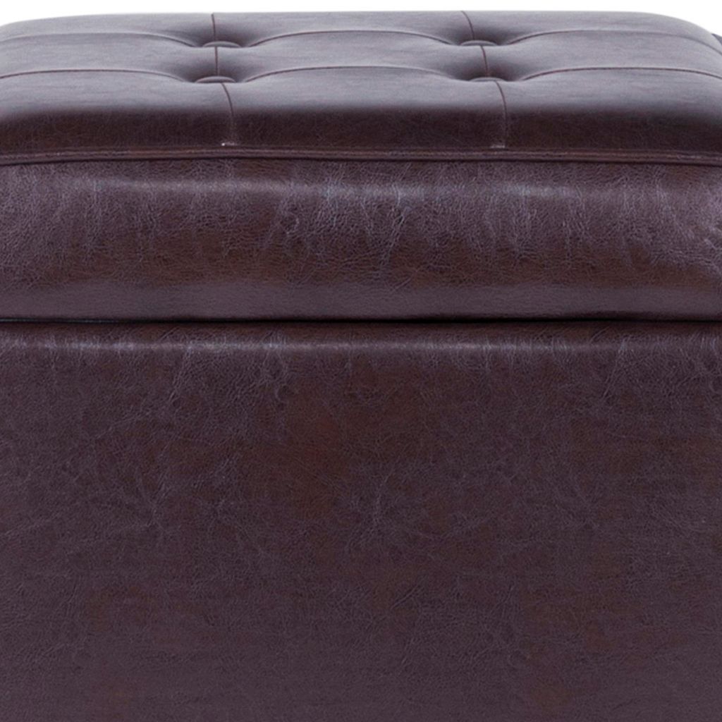 Square Shape Leatherette Upholstered Wooden Ottoman with Tufted Lift Off Lid Storage, Brown - View 4