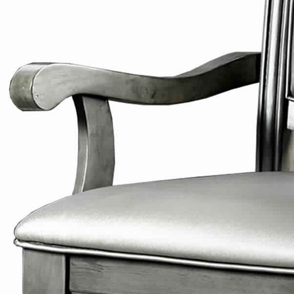 Traditional Style Wooden Arm Chair With Leatherette Cushions In Gray, Set Of 2 - View 5