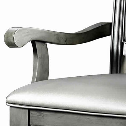 Traditional Style Wooden Arm Chair With Leatherette Cushions In Gray, Set Of 2 - View 5
