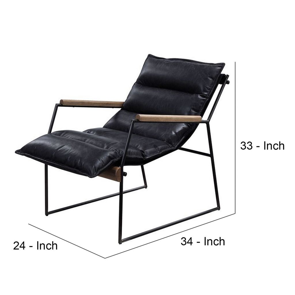 Accent Chair with Leatherette Seat and Metal Frame, Black - View 6