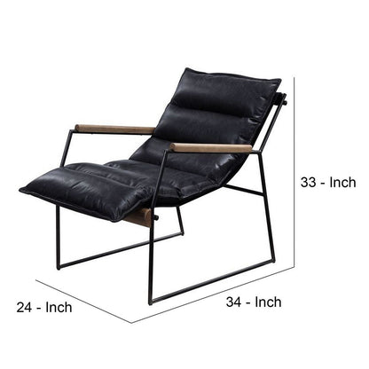 Accent Chair with Leatherette Seat and Metal Frame, Black - View 6