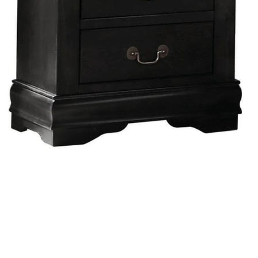 Wooden Nightstand with Two Drawers, Black - View 3