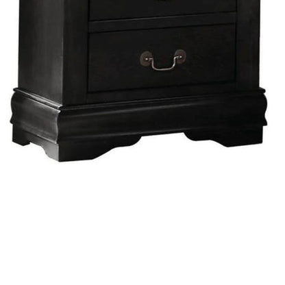 Wooden Nightstand with Two Drawers, Black - View 3