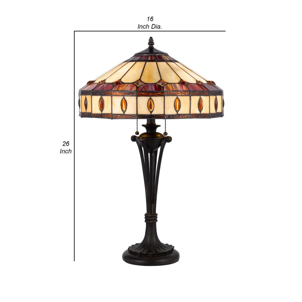Xia 26 Inch Tiffany Style Vintage Table Lamp, Glass Shade, Antique Bronze - View 5