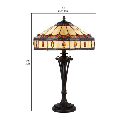 Xia 26 Inch Tiffany Style Vintage Table Lamp, Glass Shade, Antique Bronze - View 5