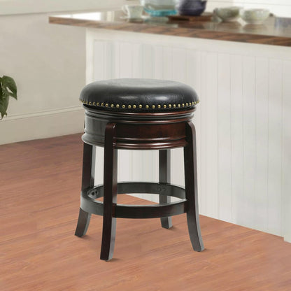 Sabi 24 inch Swivel Counter Stool, Solid Wood, Faux Leather, Cappuccino, Brown - View 7