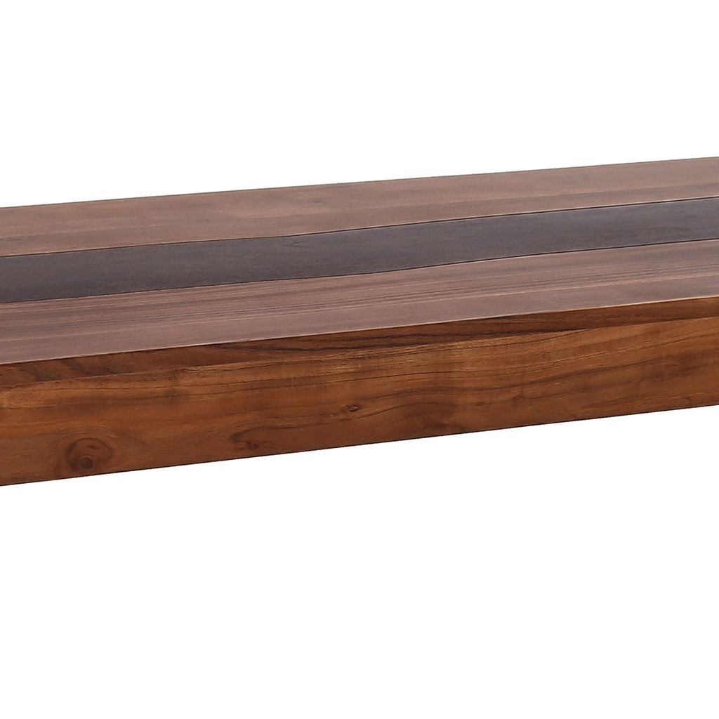 52 Inch Modern Coffee Table, Acacia Wood with Classic Block Legs, Brown - View 2