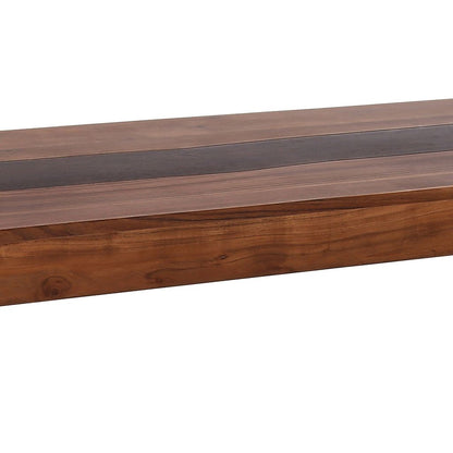 52 Inch Modern Coffee Table, Acacia Wood with Classic Block Legs, Brown - View 2